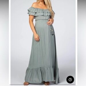 NWT Maternity Maxi Dress - sage green off the shoulder